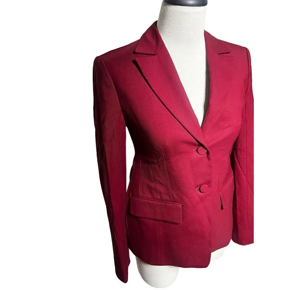 MM Lafleur Burnt Red Tailored Wool Blazer Suit Jacket Size 0 Petite